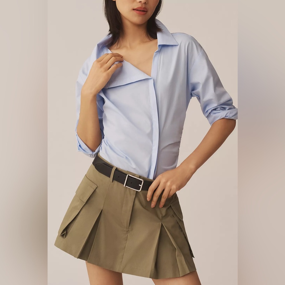 NWT Anthropologie Pilcro Cargo Skort Pleated Green Sz 24 Utility Mini Skort